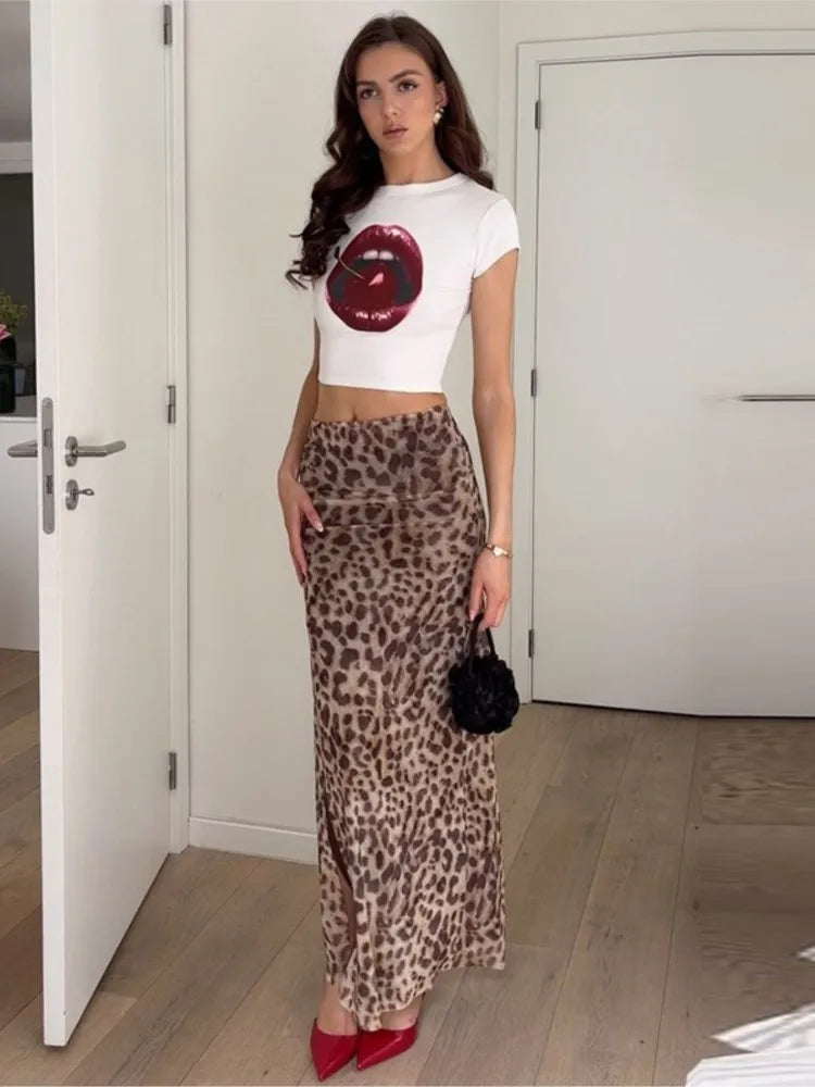 Elegant High Waisted Leopard Print Slim Skirt for Women