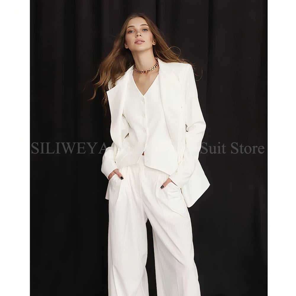 Slim Fit Single Breasted Three Piece Office Suit For Women