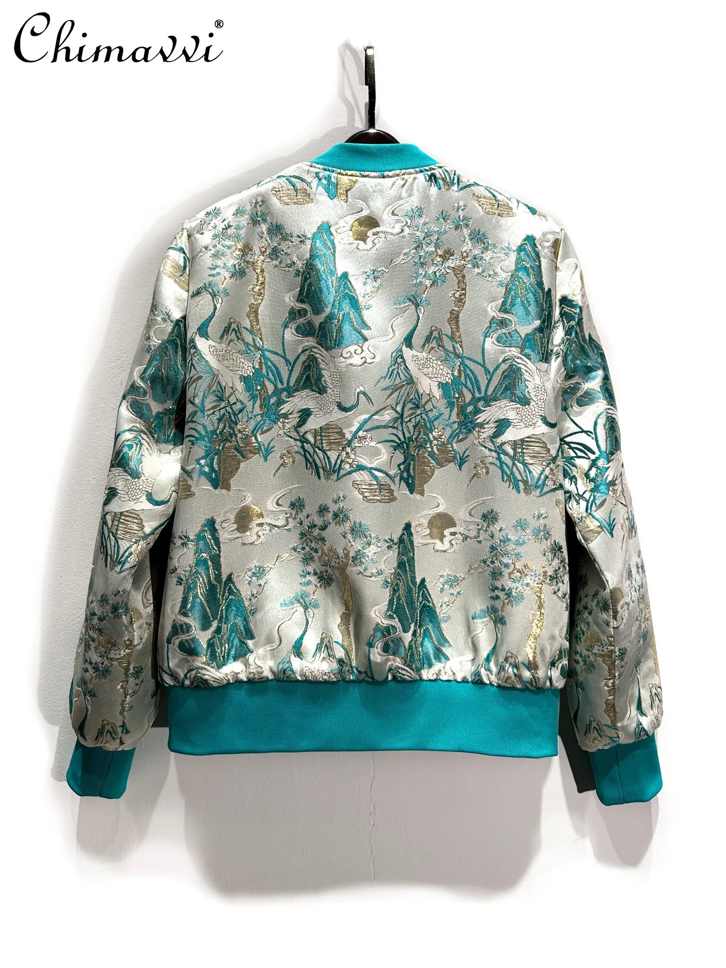 High-End Retro Baseball Jacket Women Short Coat Autumn New Heavy Beading Gold Stamping Jacquard Long Sleeve Elegant Jacket Top