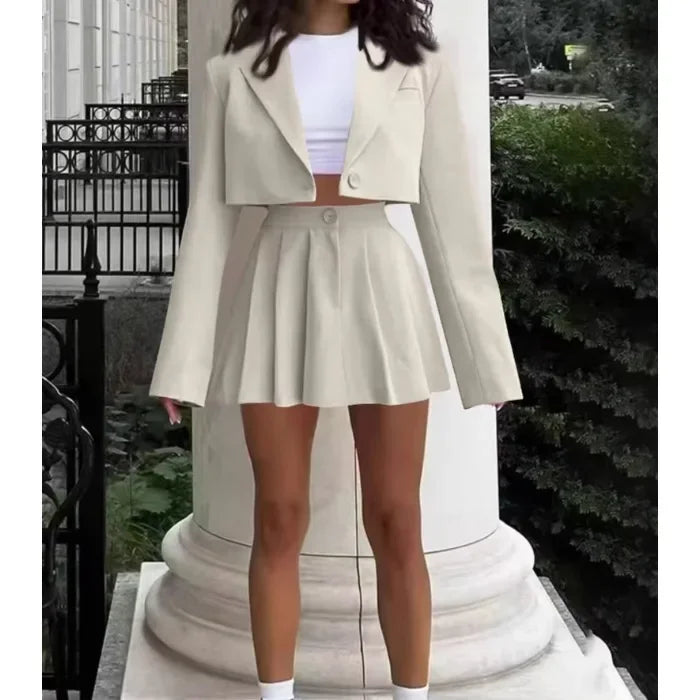 Cropped Blazer And Pleated Mini Skirt Set for Women