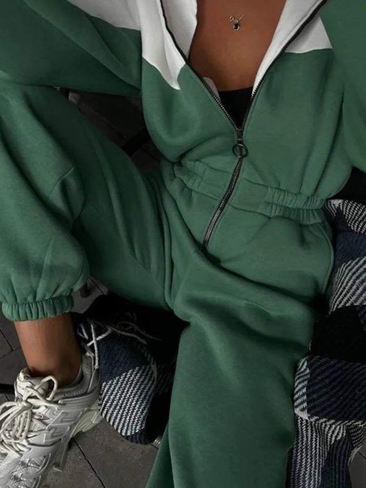 Contrast Color Patchwork Sports Jumpsuit for Women