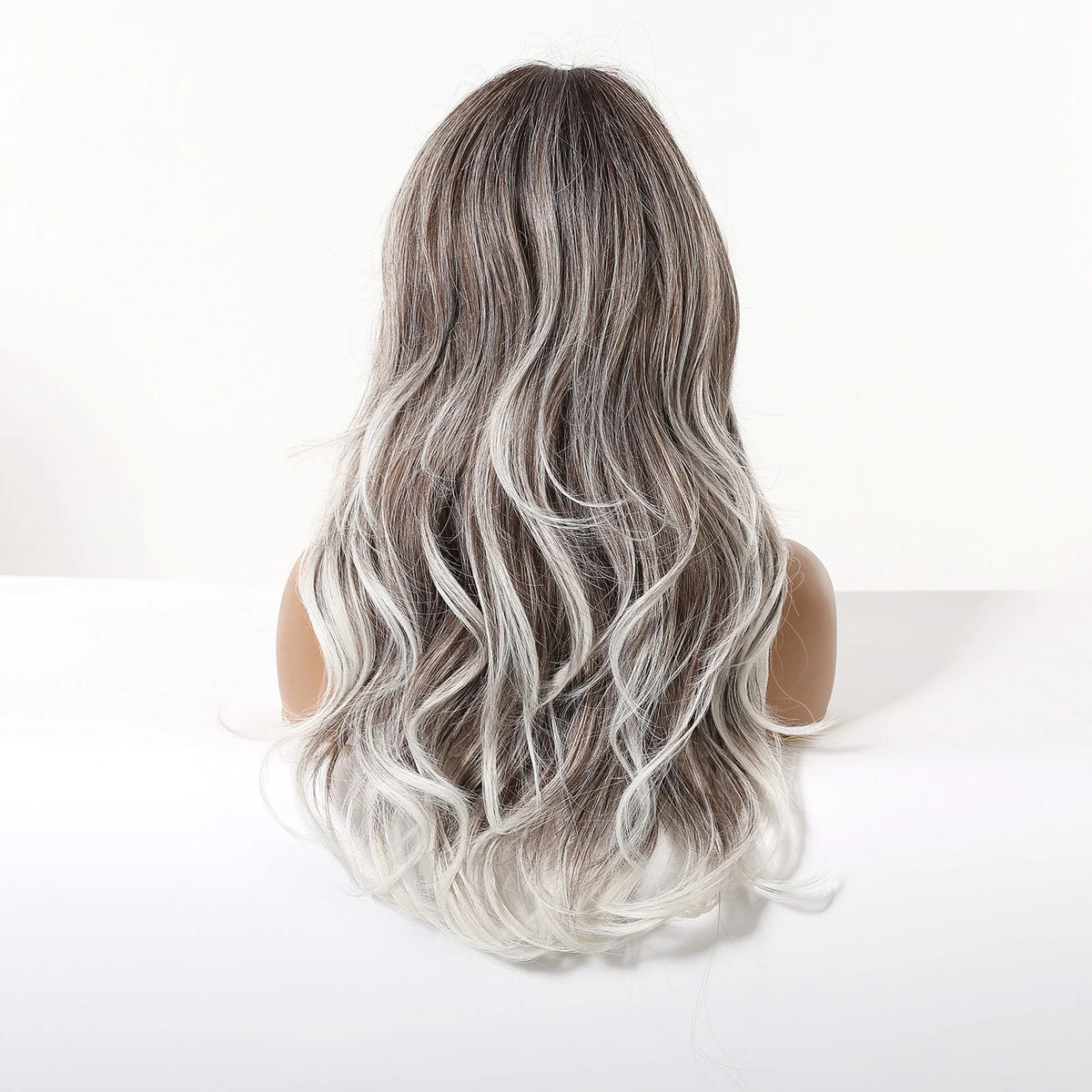Long Wavy Grey And White Highlight Synthetic Wig for Women