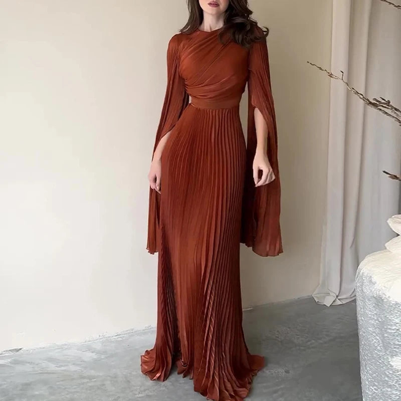 Pleated Solid Color Robe Dress