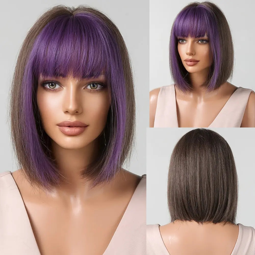 Heat Resistant Wine Red Bob Wig With Thick Bangs for Women