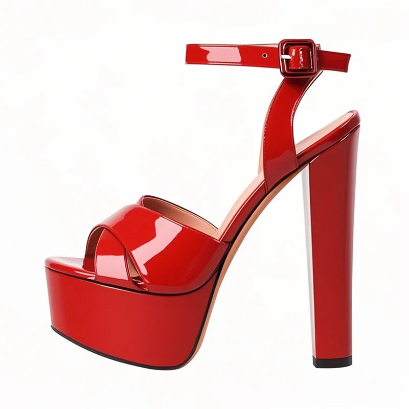 Crisscross Platform Buckle Sandals with Peep Toe for Women
