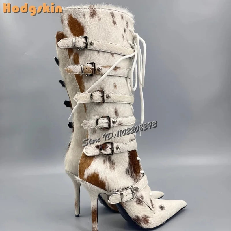 Faux Hair Over-the-Knee Pointed Toe Boots for Women