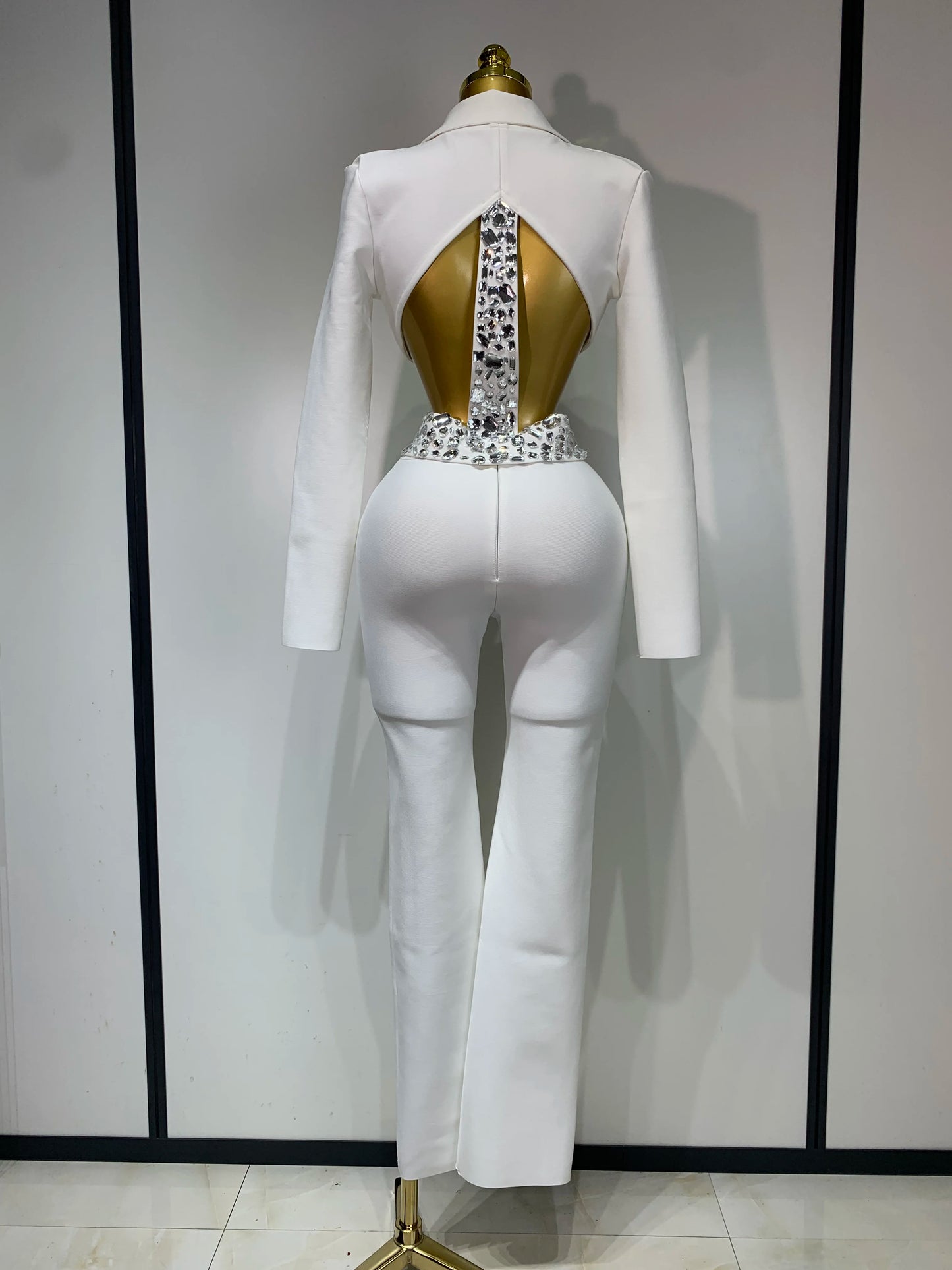 Women Sexy Long Sleeve Beading Bodycon Two Pieces Pants Bandage Set 2025 Celebrity Designer Fashion Women's Luxury Birthday Set