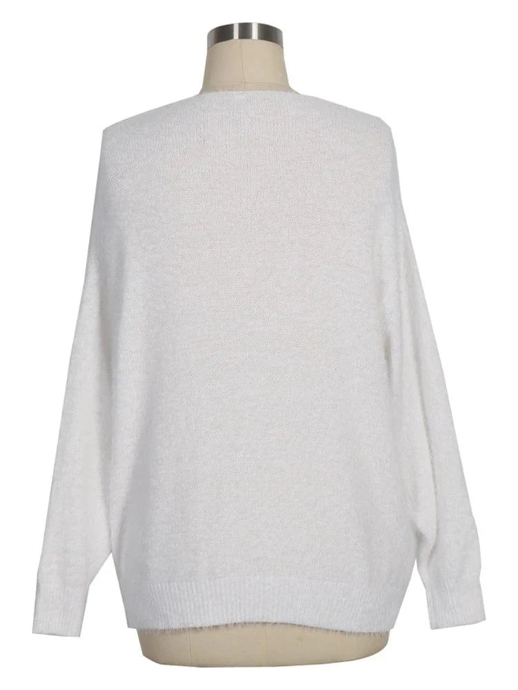 Women's V Neck Long Sleeve Sweater Casual Loose Fit Pullover Sexy Zipper Warm Knit Printed 2024 Fashion Trend for Women