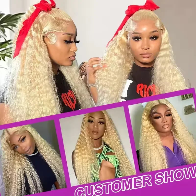 Honey Blonde Deep Wave Lace Front Human Hair Wig for Women
