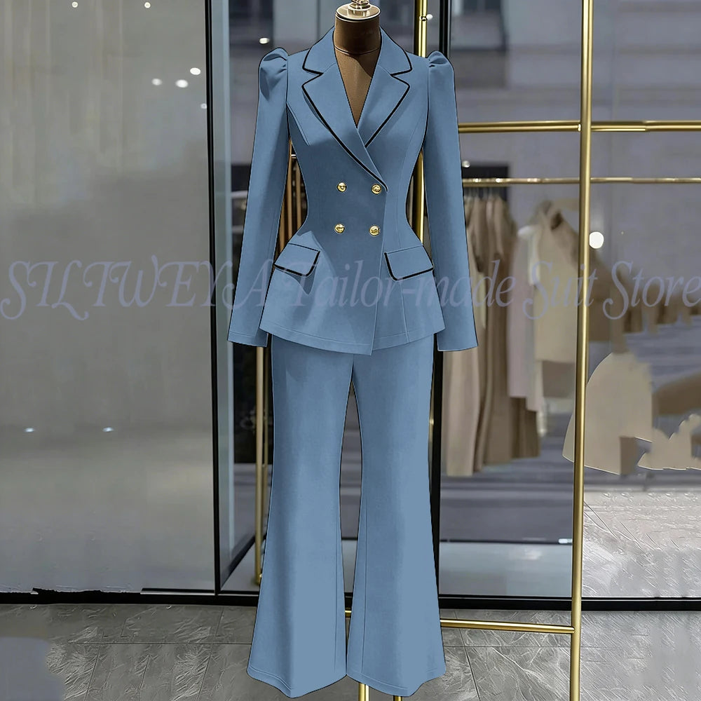 Double Breasted Blazer Set With Side Pockets For Women