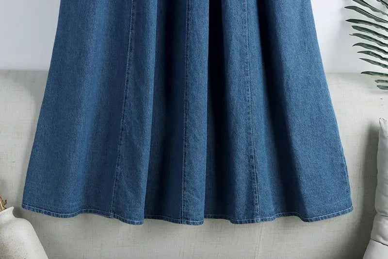 Classic Retro Denim Midi Regular Fit Skirt For Women