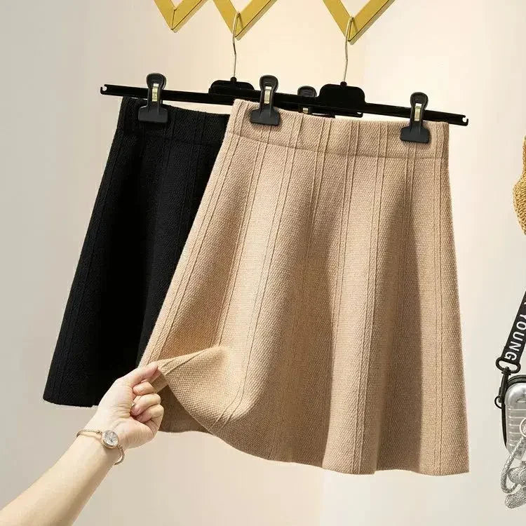 Solid Color High Waist Elastic Knitted Mini Skirt For Women