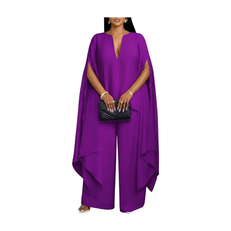 Women's Plus Size V Neck Split Cape Sleeve Loose Top Wide Leg Long Pants Set For Banquet Event Formal Daily Fashion Occasions