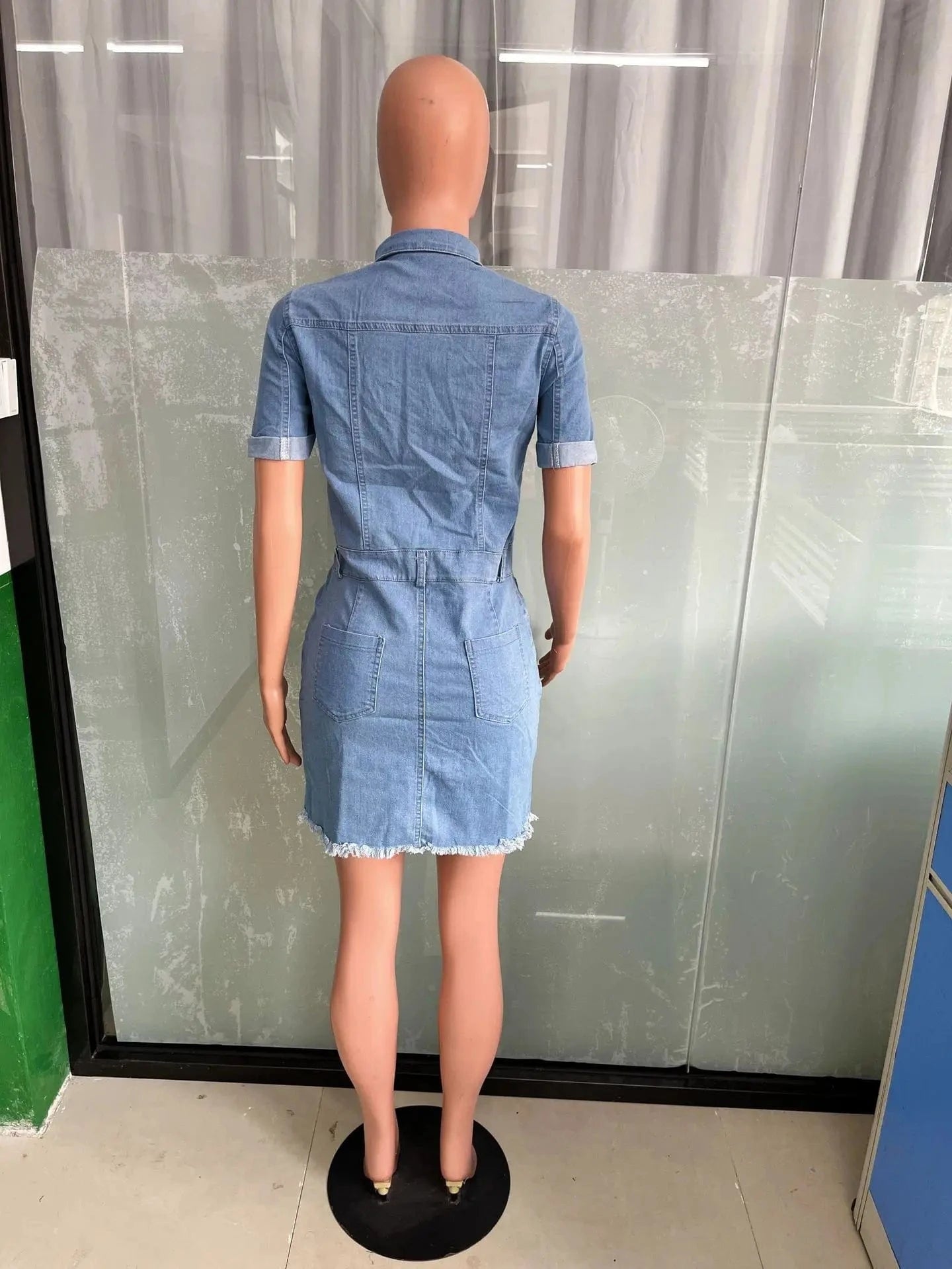 Streetwear Denim Skater Dress Sexy Women Turn Down Collar Elegant Blue Jeans Pencil Dress Vestidos
