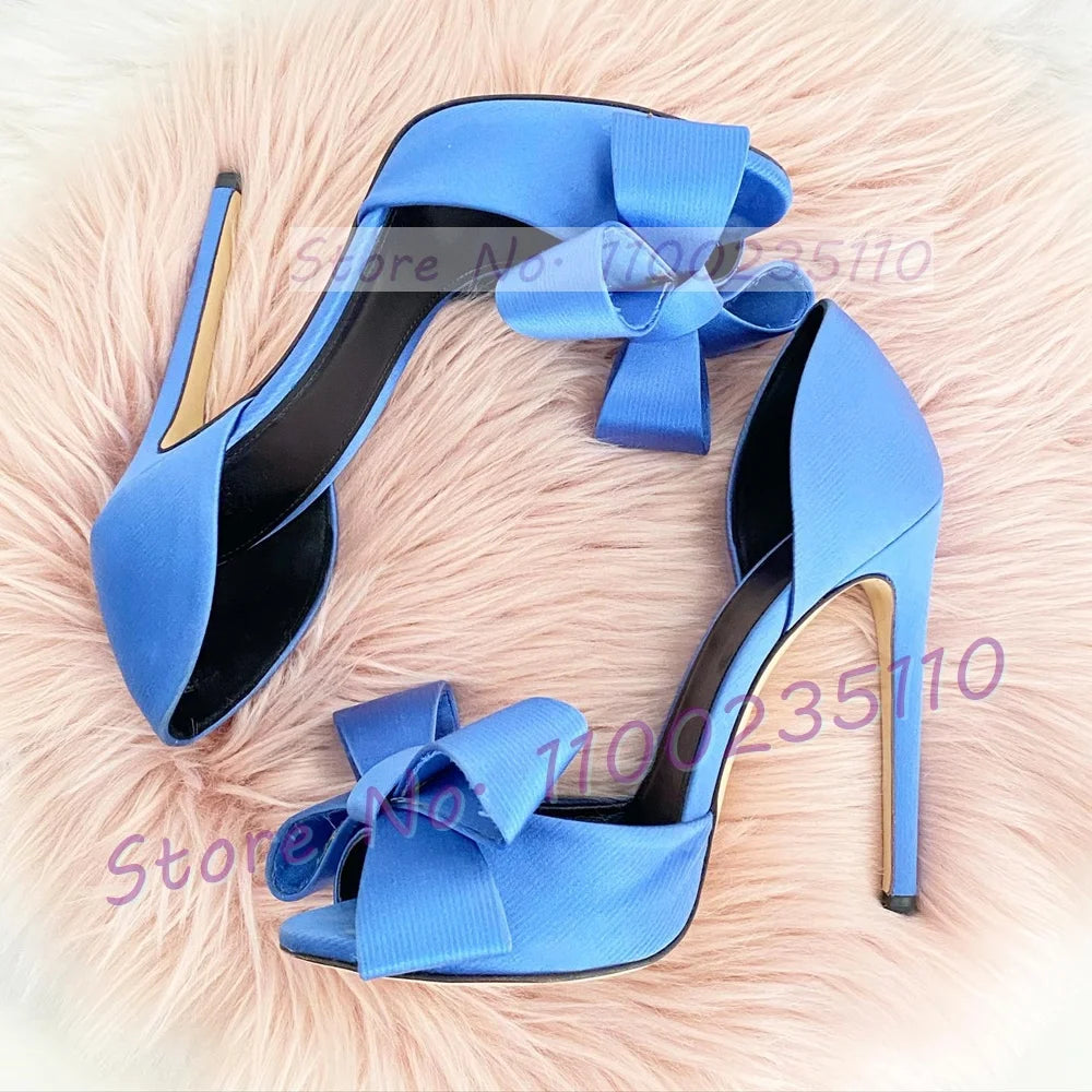 Elegant Rose Red Satin Bowknot Peep Toe Pumps for Women