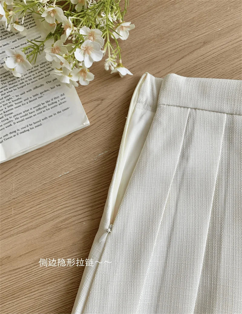Elegant High Waist Pleated Skirt And Vest Set For Women