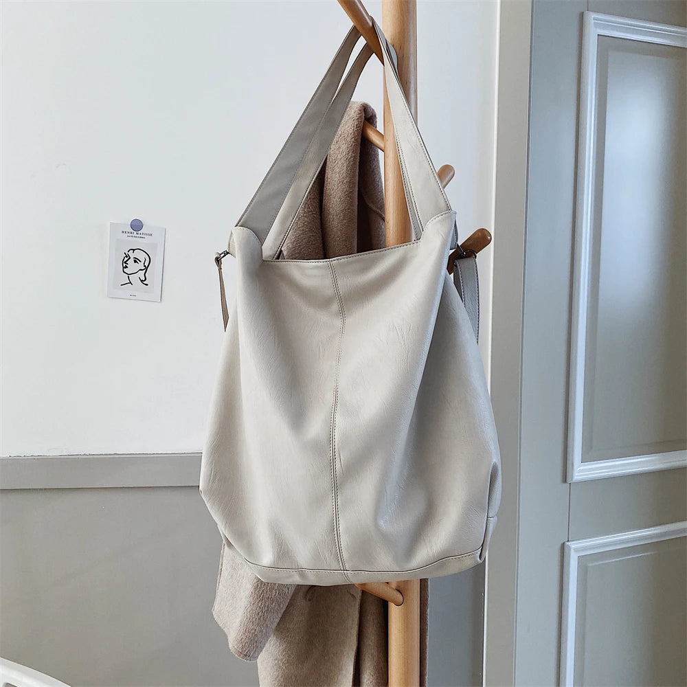 Oversized Leather Tote Bag With Dual Straps for Women