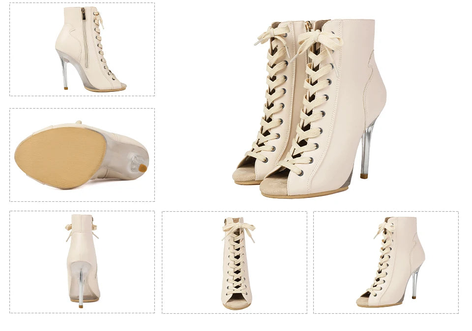 Lace-Up Crystal Heel Ballroom Dance Boots for Women