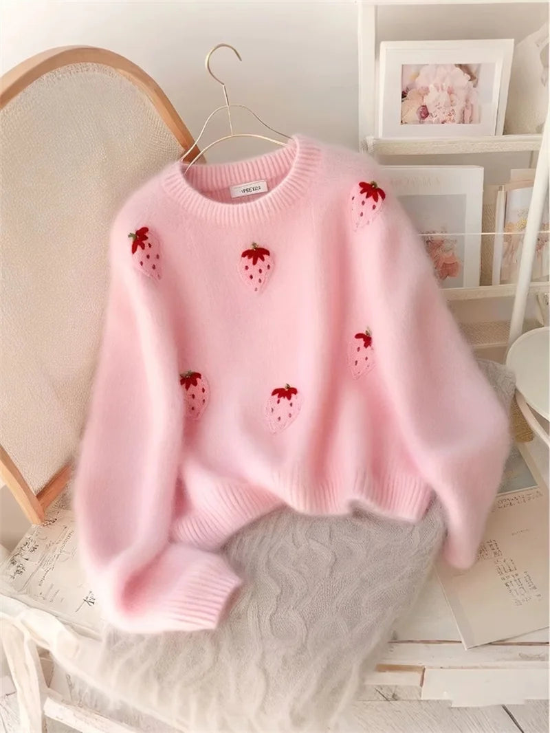 Pink Embroidered Mink Cashmere Sweater