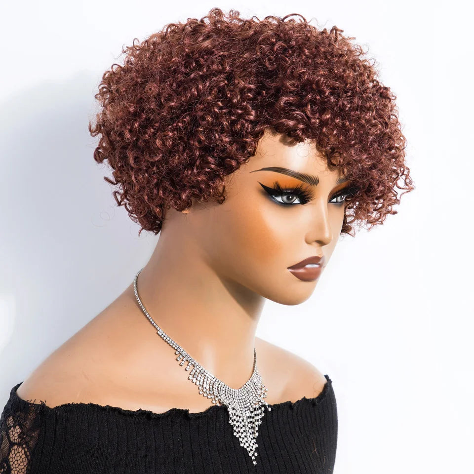 Short Kinky Curly Pixie Bob Human Hair Wig for Women