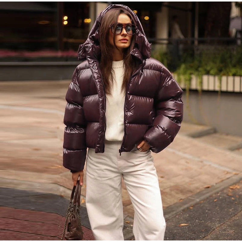 Detachable Hood Cropped Padded Winter Jacket for Women