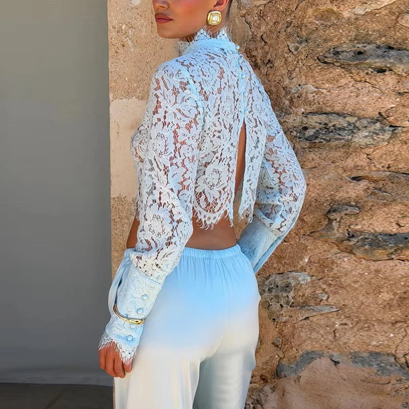 Long Sleeve Lace Two Piece Top And Pants Set for Women