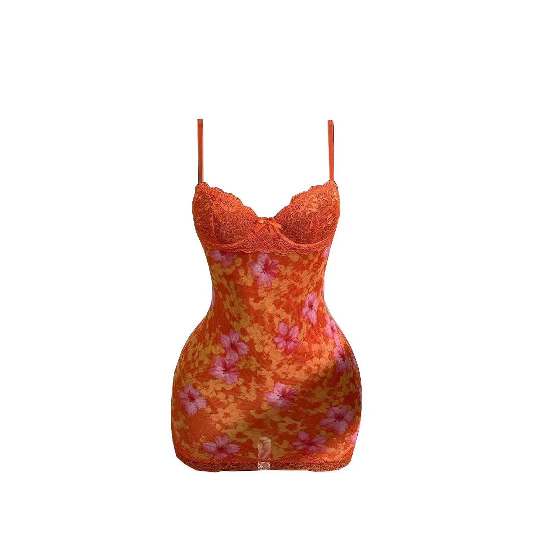 Leopard Print Lace Spaghetti Strap Bodycon Dress for Women