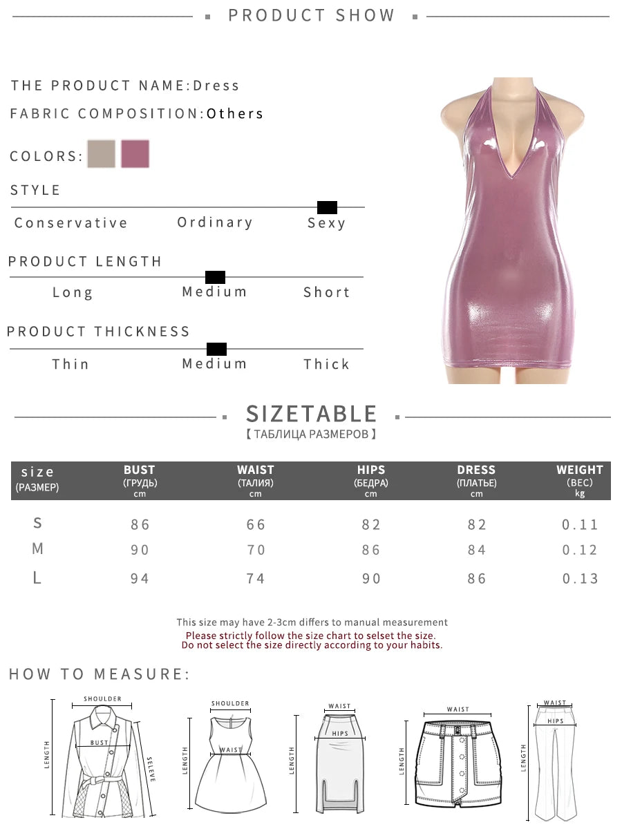 Nibber Wrap Hip Hot Girls Sexy Shine Mini Dress Woman Halter Low-Neck Backless Skinny Midnight Club Party Fashion Style Bodycon