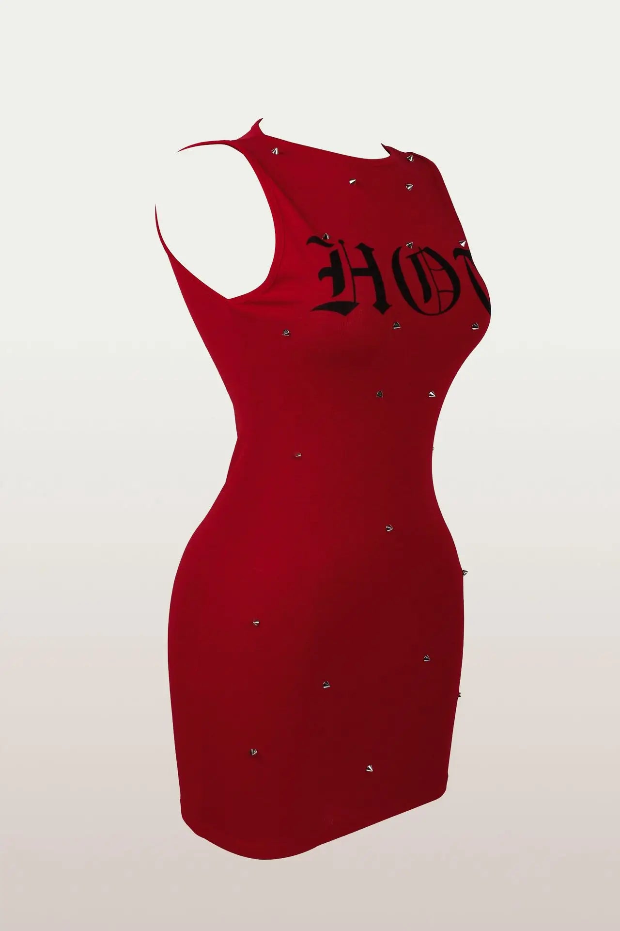 Letter Print Sleeveless Rivet Bodycon Mini Dress for Women