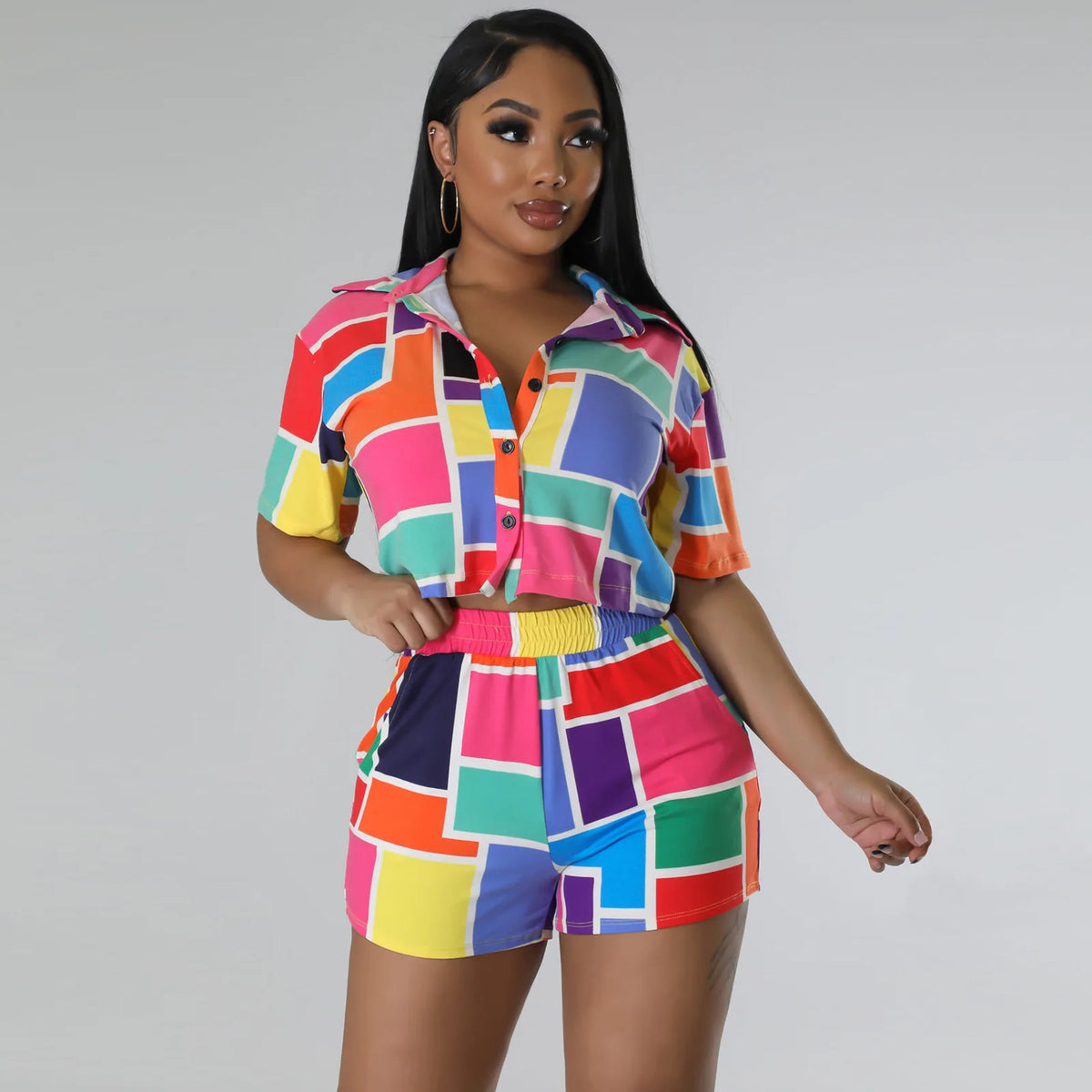 African Print Dashiki Two Piece Set With Shorts for Women