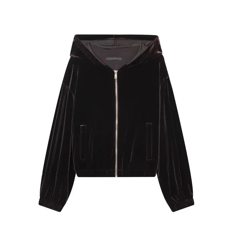 Chic Casual Velvet Hoodie Coat and Pants Set for Women