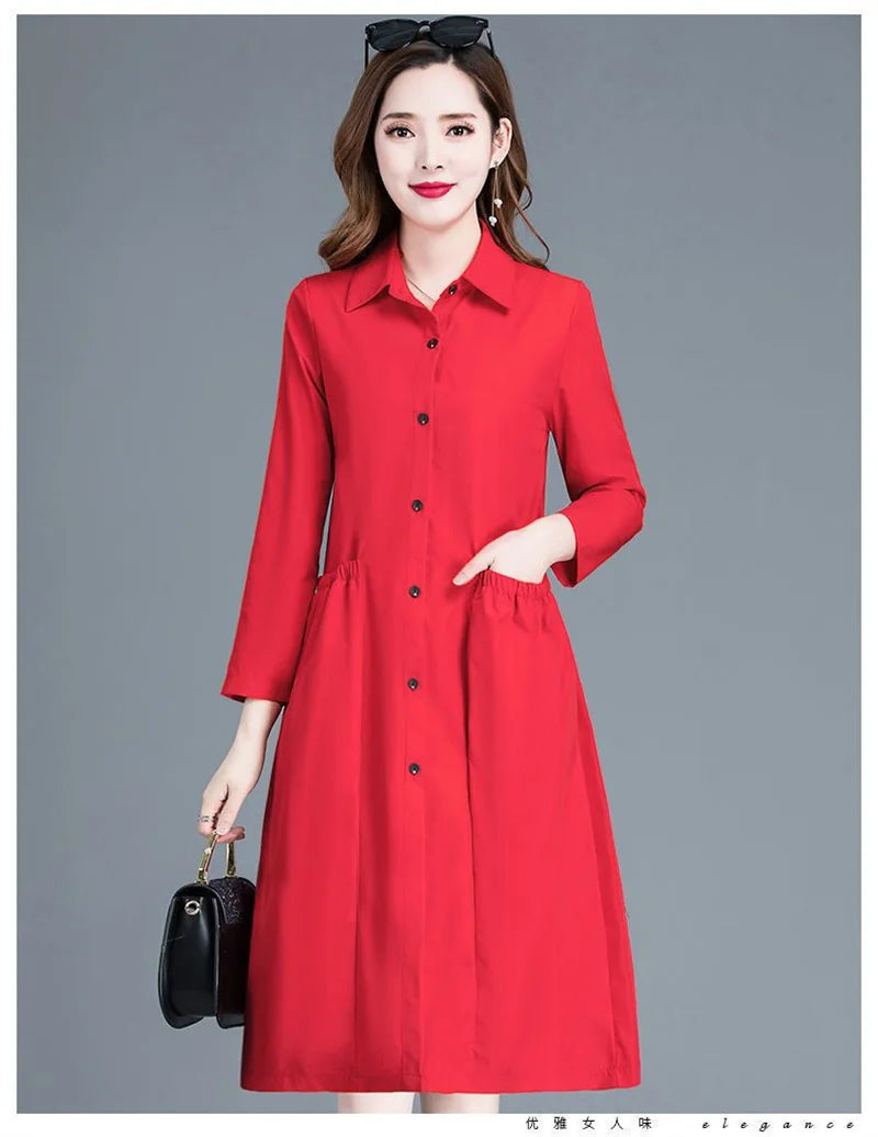 Fashion Windbreaker Women's Mid-Length And Thin Spring Summer Autumn Big Pocket Coat Female Popular Temperament Mother Jacket5XL