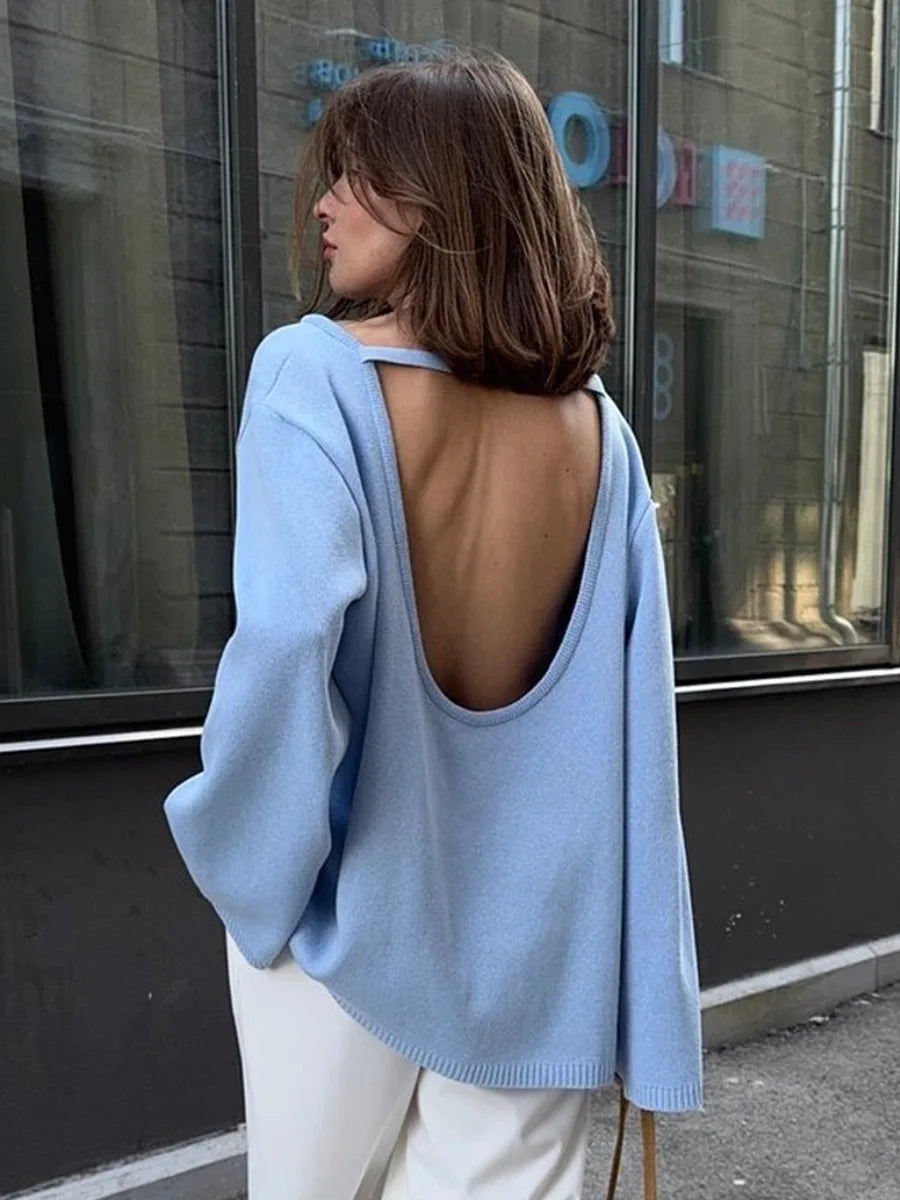 Backless Patchwork Knit Sweater
