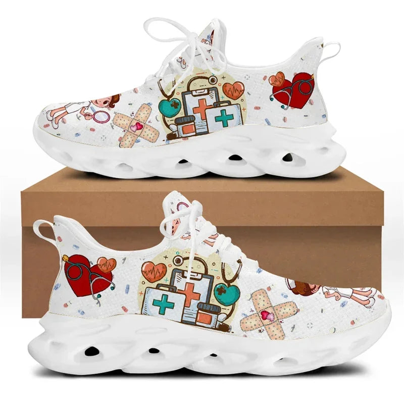 Cute Cartoon Print Lace-Up Nursing Shoes for Women