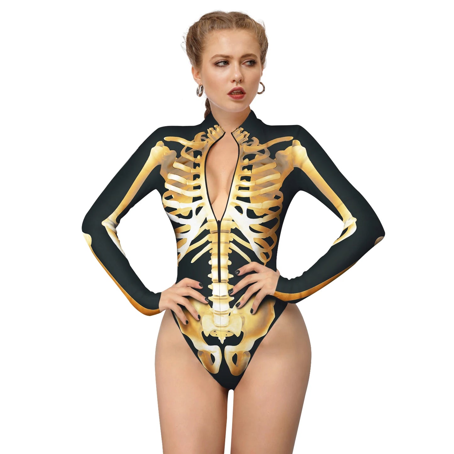 Halloween Skeleton Print Zentai Jumpsuit for Women