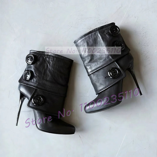 Foldover Pointy Toe Stiletto Ankle Boots