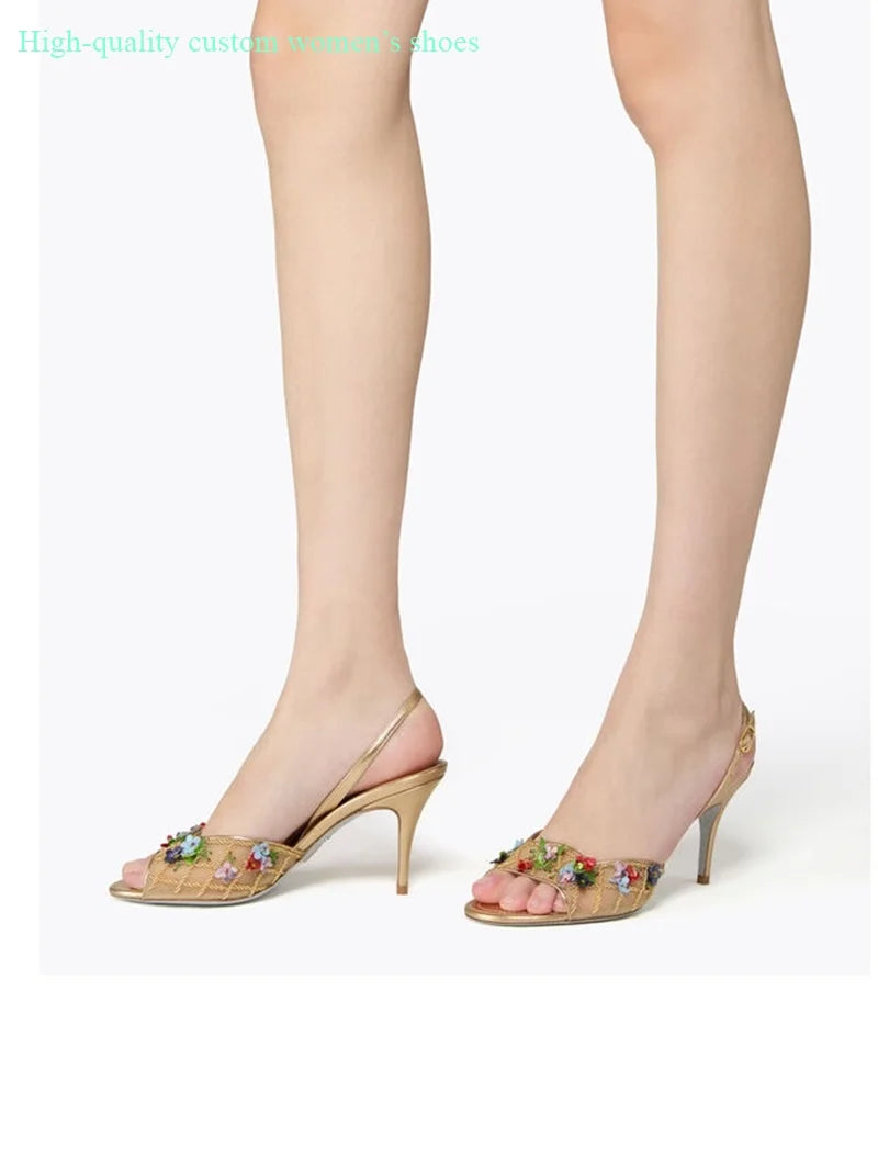 Floral Rhinestone Embellished Wedding Shoes for Women