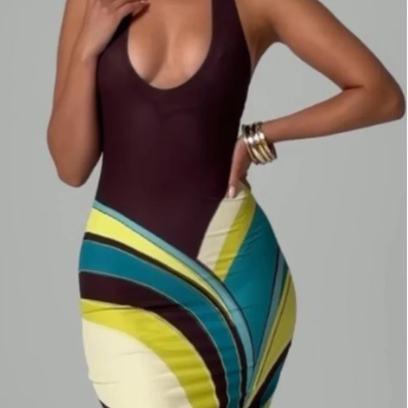 Elegant One Shoulder Printed Mid-Calf Dress for Women