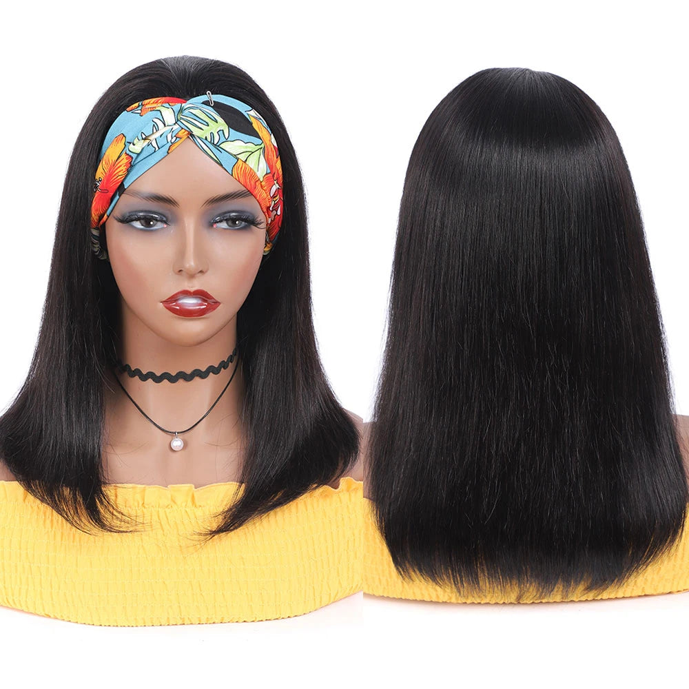 Headband Wigs Human Hair Bob Headband Wigs for Black Women Easy Put On and Go Glueless Wigs Short Straight Wigs Machine Made Wig