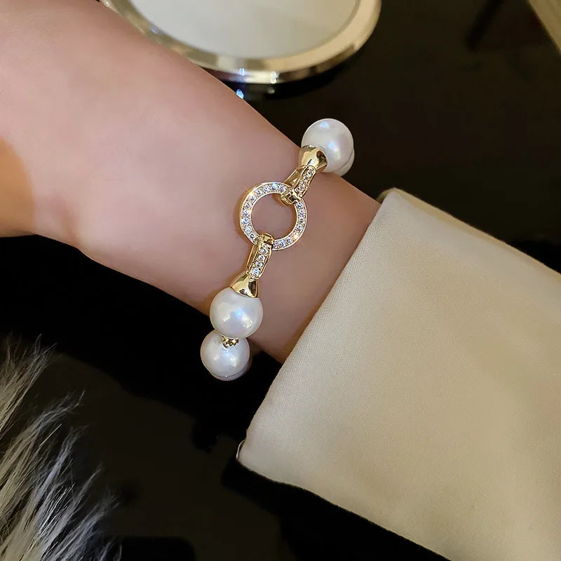 Pearl And Zircon Circle Bracelet