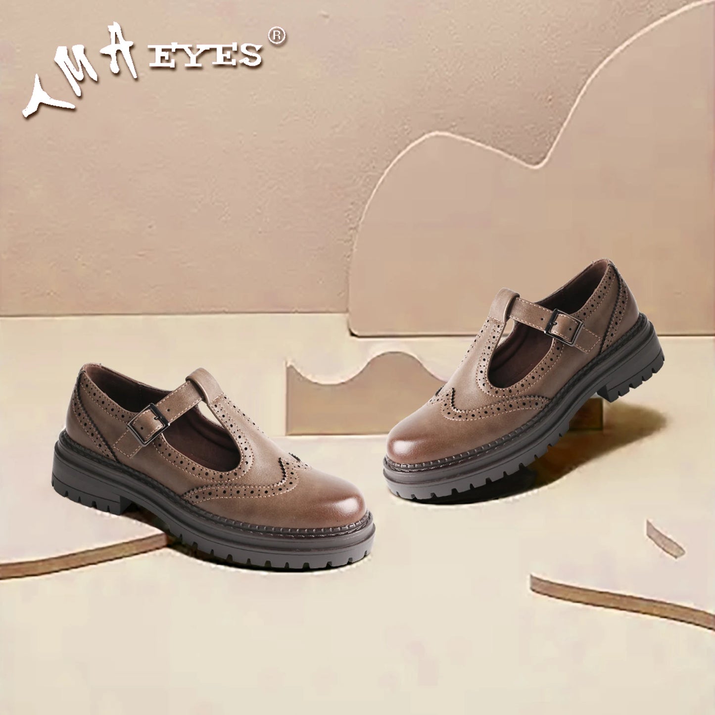 Leather Brogue Mary Jane Low Heel Shoes