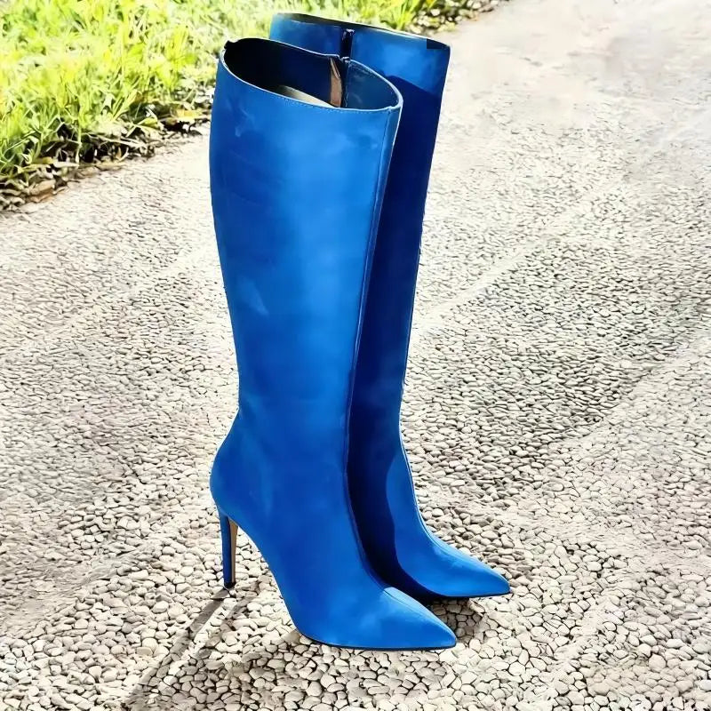 Sleek Suede Pointed Toe Side Zip Knee High Boots For Women