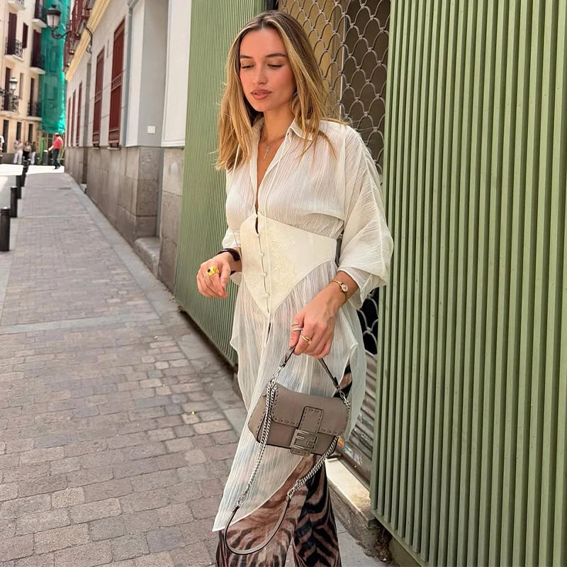 Elegant See-Through Patchwork Long Sleeve Top for Women