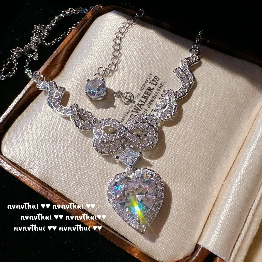 Heart Zircon Pendant Necklace in Sterling Silver for Women