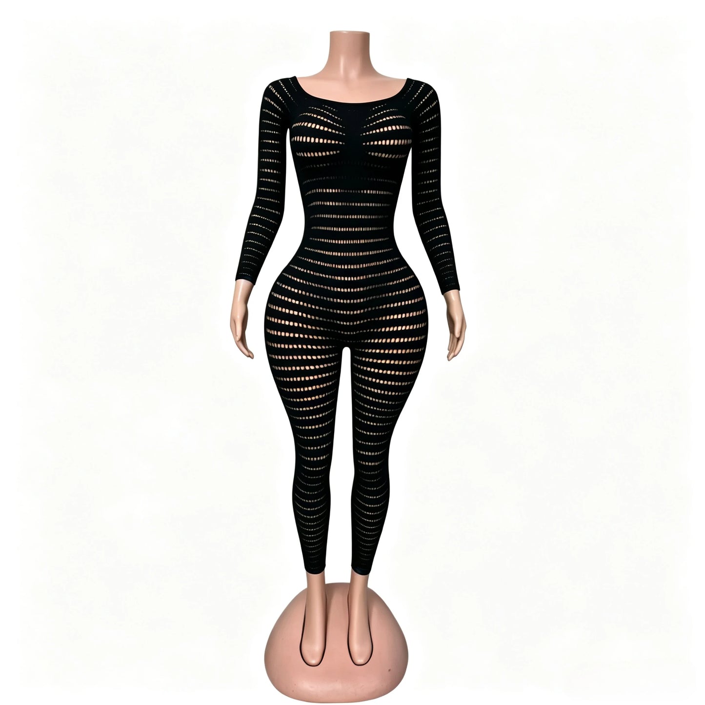 Knit See Through Hollow Out Solid Color Jumpsuit for Women