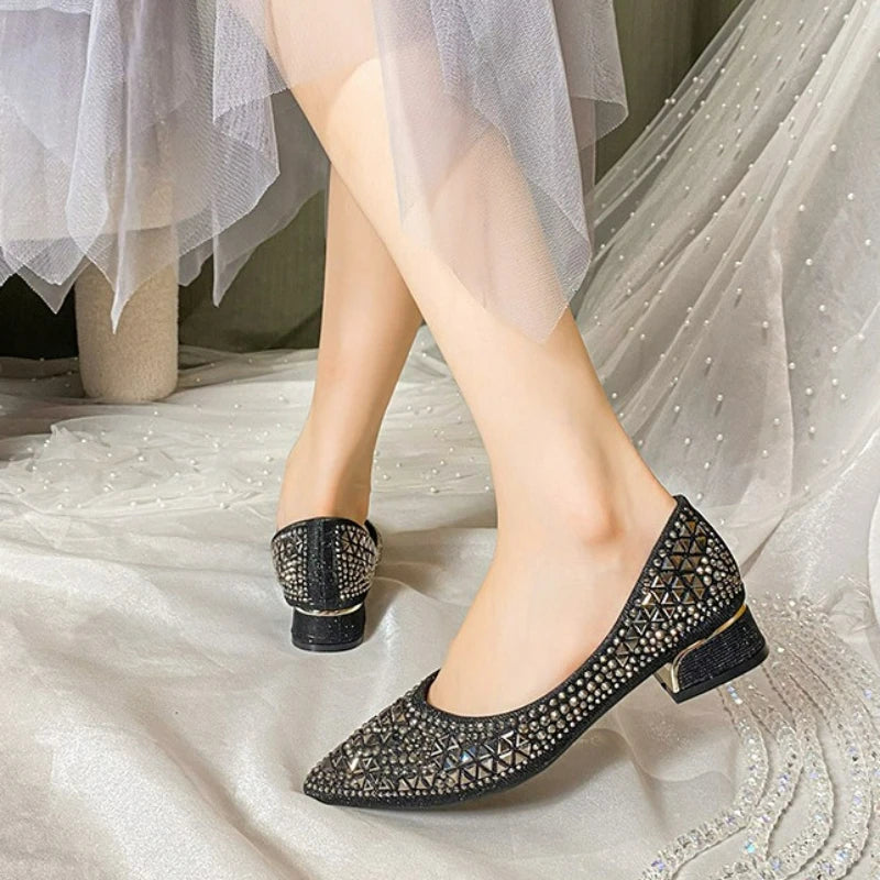 Sparkling Rhinestone Pointed Toe Ballet Flats for Women