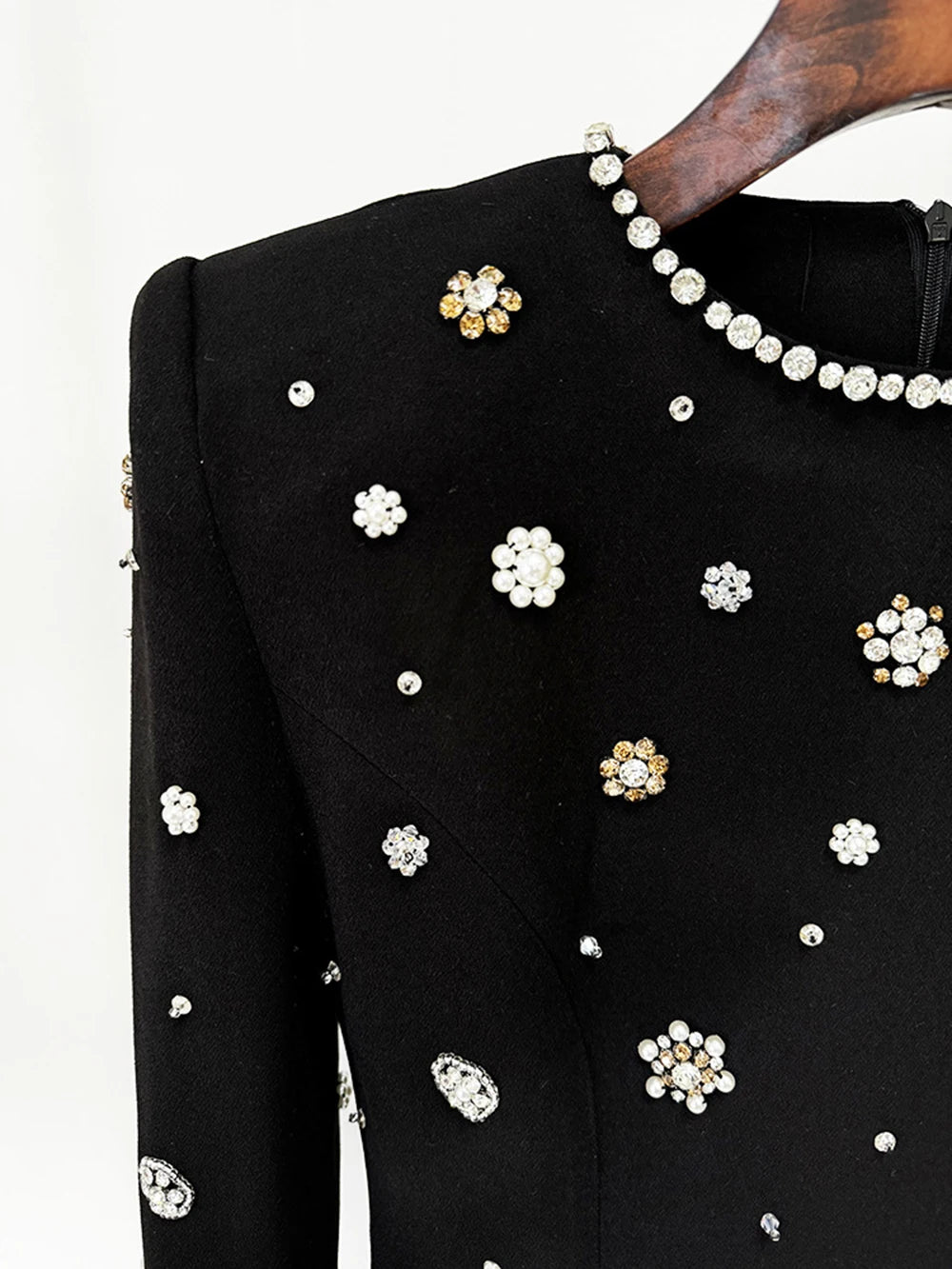 Modphy High-Quality Shiny Diamond Bead Slim Formal Maxi Dress Women'S Long Sleeved O-Neck Elegant Celebrity Evening Runway Gowns