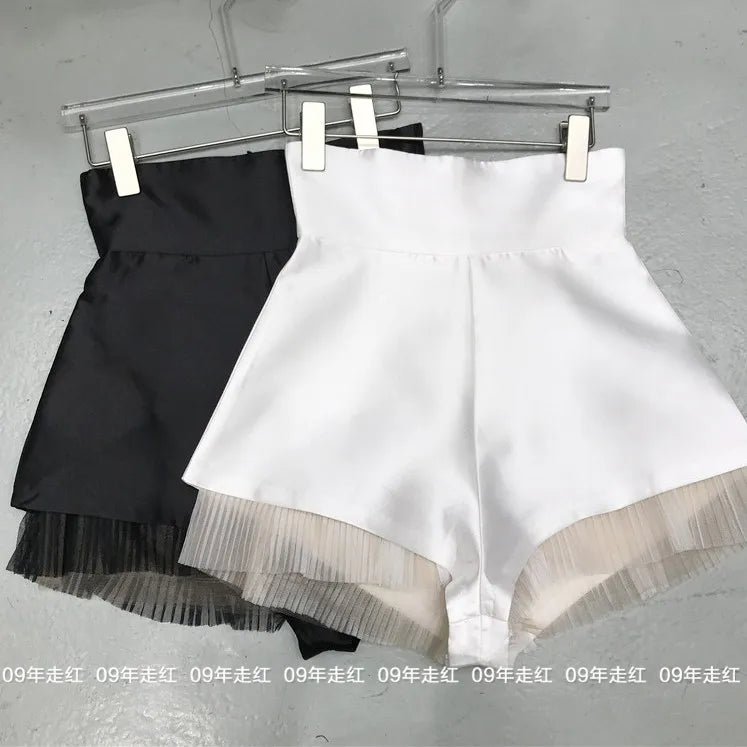 Fashion High-waisted Fluffy Pants 2025 Spring and Summer New Satin Casual Loose Wide-leg Suit Shorts Women's Versatile Shorts