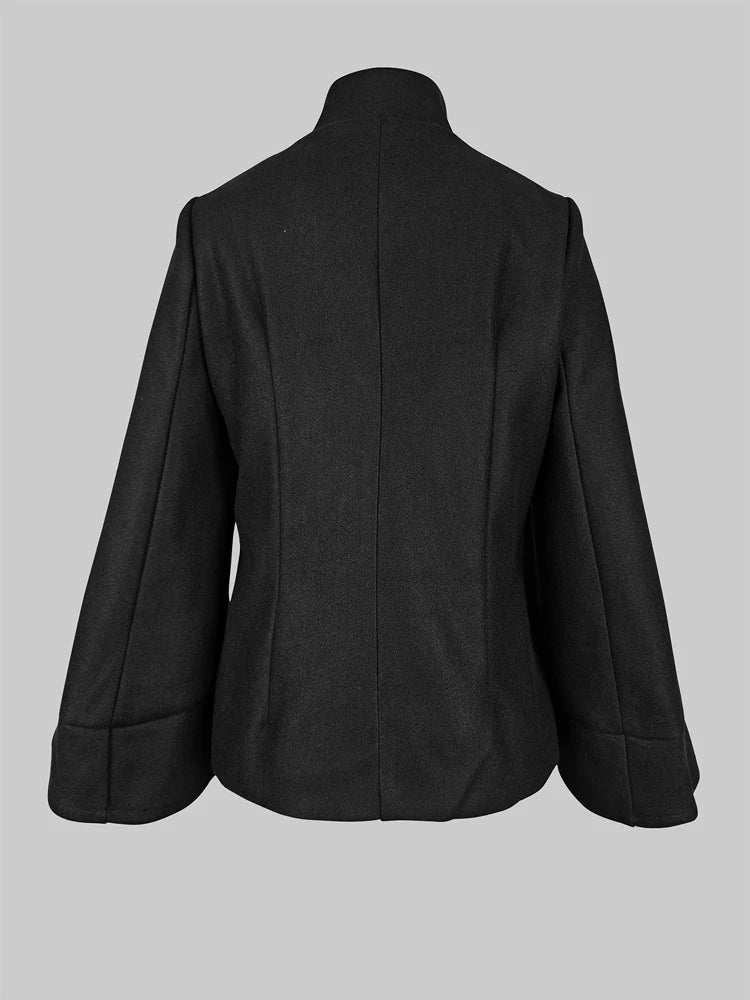 Gymystars Womens 2025 Short Jacket England Buttoned Black High Neck Coats Spring  Long Flared Sleeves Outerwear For Women