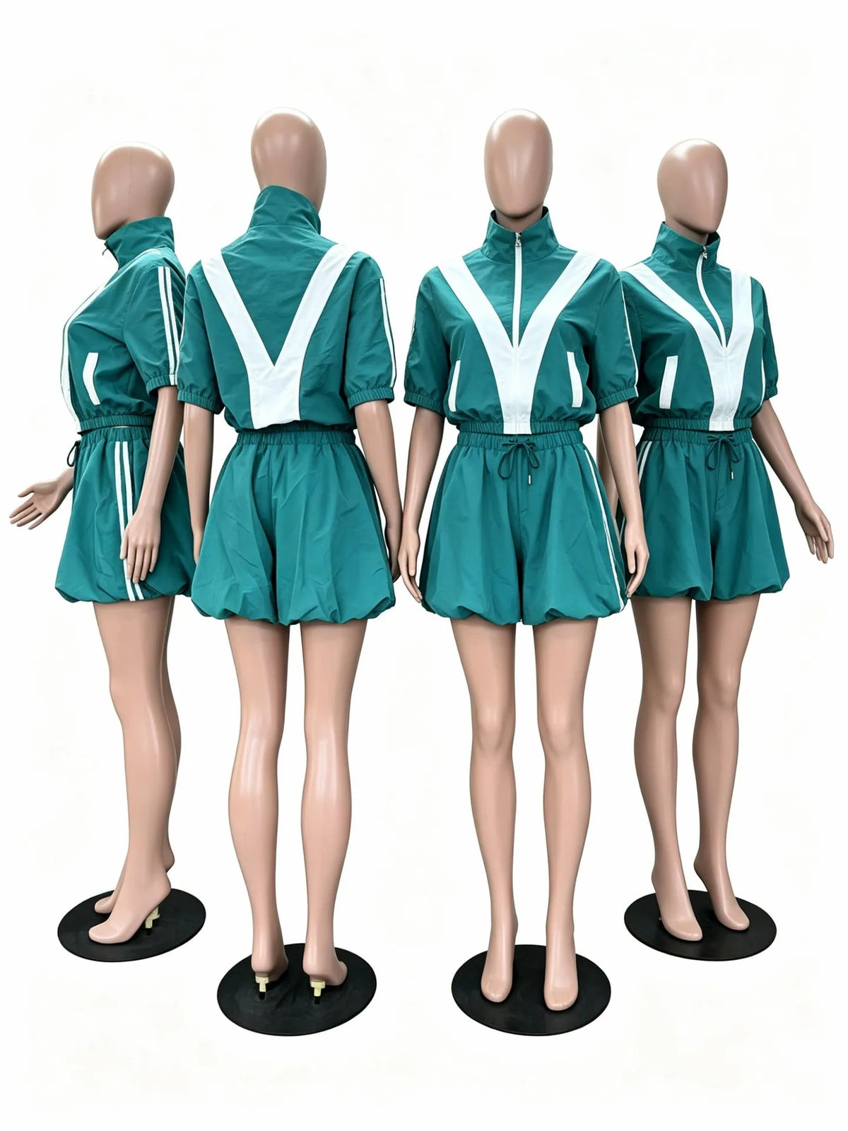 Short Sleeve Zipper Top and Mini Skirt Matching Set for Women